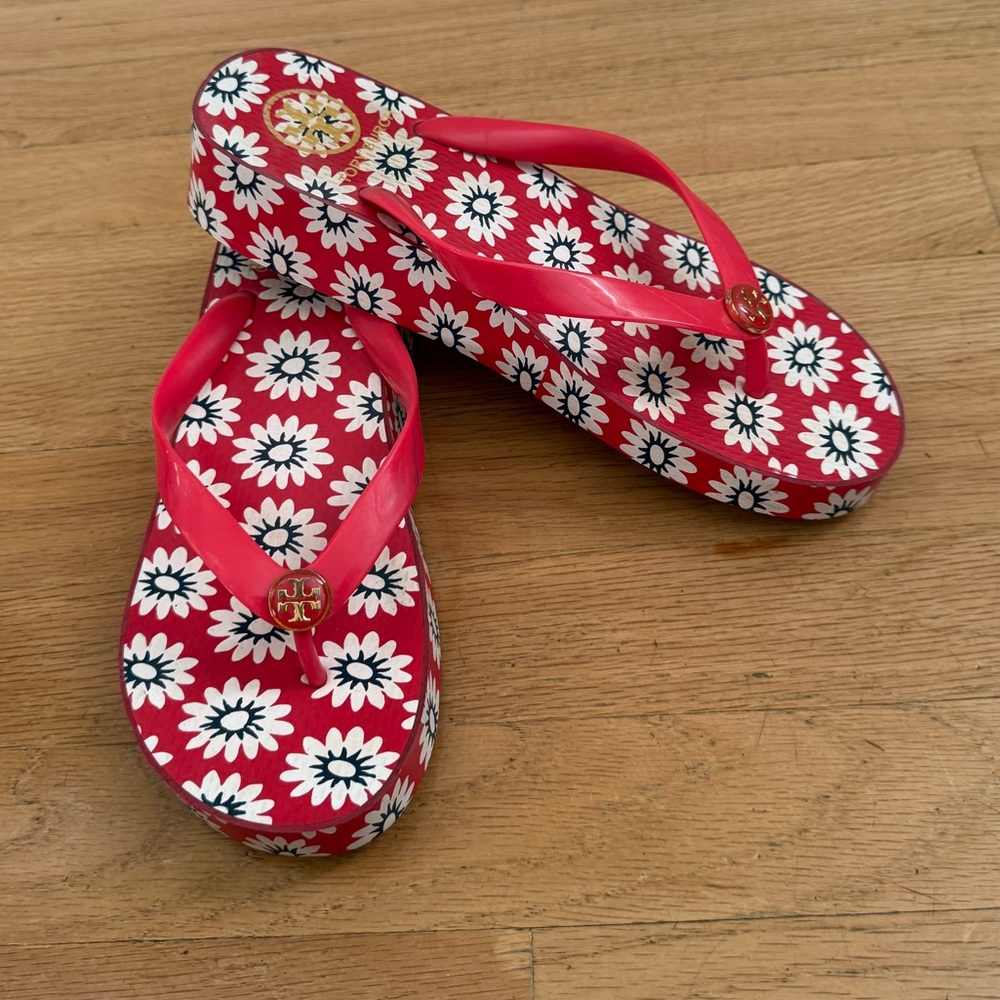 Tory Burch Floral Red Sandals